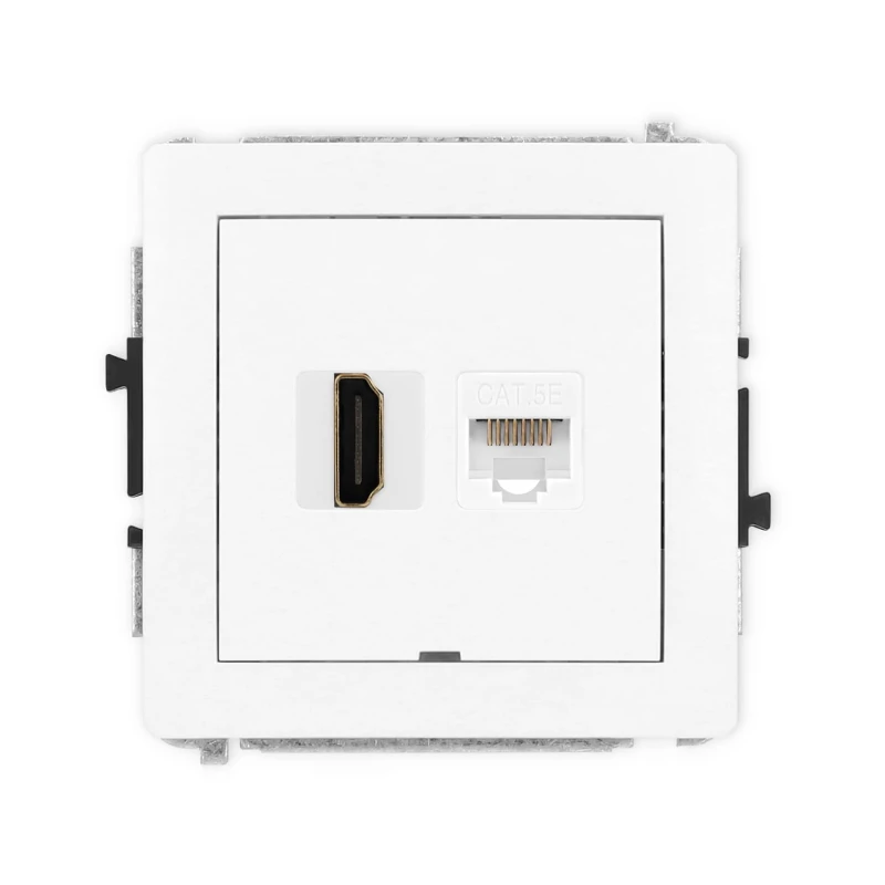 Karlik Deco Biały Mechanizm Gniazda Pojedynczego Hdmi 2.0 + Gniazda Komp. Poj. 1Xrj45, Kat. 5E, 8-Stykowy, Bez Pola Opisowego Dghkbo