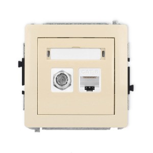Karlik Deco Beżowy Mechanizm Gniazda Antenowego Poj. Typu F (Sat) + Gniazda Komp. Poj. 1Xrj45, Kat. 6, 8-Stykowy 1Dgfk-3