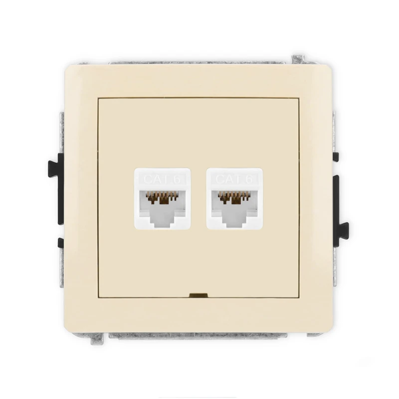 Karlik Deco Beżowy Mechanizm Gniazda Komputerowego Podwójnego 2Xrj45, Kat. 6A, 8-Stykowy, Bez Pola Opisowego 1Dgkbo-8