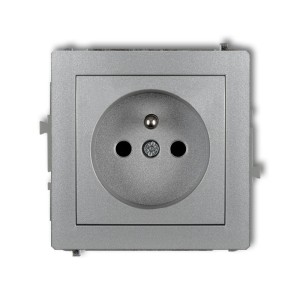Karlik Deco Srebrny Metalik Mechanizm Gniazda Pojedynczego Z Uziemieniem 2P+Z (Przesłony Torów Prądowych) 7Dgp-1Zp