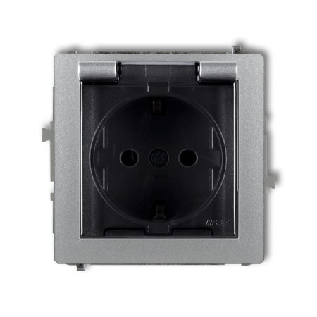 Karlik Deco Srebrny Metalik Mechanizm Gniazda Bryzgoszczelnego Z Uziemieniem Schuko 2P+Z (Klapka Dymna, Przesłony Torów Prądowych) 7Dgpb-1Sdp