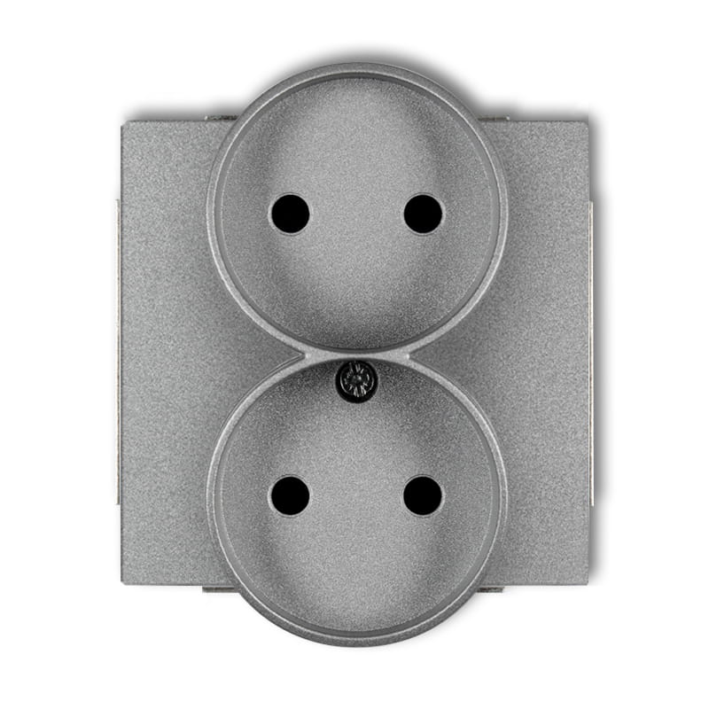 Karlik Deco Srebrny Metalik Mechanizm Gniazda Podwójnego Do Ramki Deco Soft Bez Uziemienia 2X2P (Przesłony Torów Prądowych) 7Dgprso-2P
