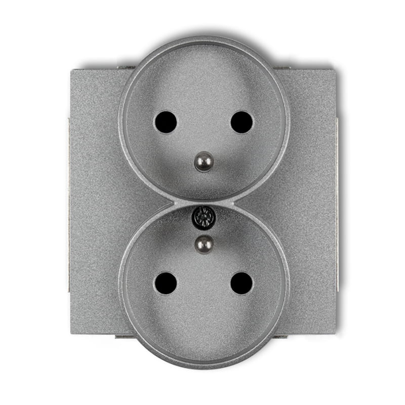 Karlik Deco Srebrny Metalik Mechanizm Gniazda Podwójnego Do Ramki Deco Soft Z Uziemieniem 2X(2P+Z) (Przesłony Torów Prądowych) 7Dgprso-2Zp
