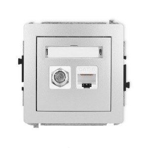 Karlik Deco Srebrny Metalik Mechanizm Gniazda Antenowego Poj. Typu F (Sat) + Gniazda Komp. Poj. 1Xrj45, Kat. 6, 8-Stykowy 7Dgfk-3