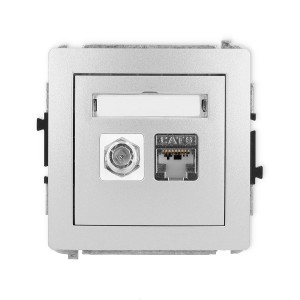 Karlik Deco Srebrny Metalik Mechanizm Gniazda Antenowego Poj. Typu F (Sat) + Gniazda Komp. Poj. 1Xrj45, Kat. 6 Ekranowany, 8-Stykowy 7Dgfk-5