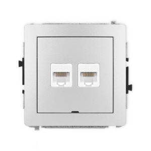 Karlik Deco Srebrny Metalik Mechanizm Gniazda Komputerowego Podwójnego 2Xrj45, Kat. 5E, 8-Stykowy, Bez Pola Opisowego 7Dgkbo-2