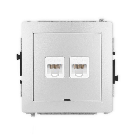 Karlik Deco Srebrny Metalik Mechanizm Gniazda Komputerowego Podwójnego 2Xrj45, Kat. 5E, 8-Stykowy, Bez Pola Opisowego 7Dgkbo-2