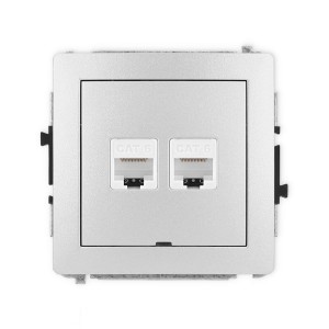 Karlik Deco Srebrny Metalik Mechanizm Gniazda Komputerowego Podwójnego 2Xrj45, Kat. 6, 8-Stykowy, Bez Pola Opisowego 7Dgkbo-4