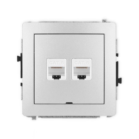 Karlik Deco Srebrny Metalik Mechanizm Gniazda Komputerowego Podwójnego 2Xrj45, Kat. 6, 8-Stykowy, Bez Pola Opisowego 7Dgkbo-4