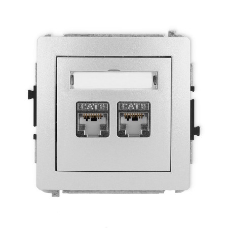 Karlik Deco Srebrny Metalik Mechanizm Gniazda Komputerowego Podwójnego 2Xrj45, Kat. 6, Ekranowany, 8-Stykowy 7Dgk-6