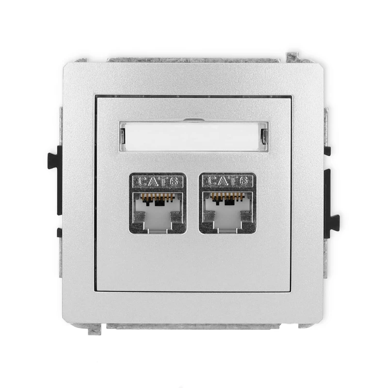 Karlik Deco Srebrny Metalik Mechanizm Gniazda Komputerowego Podwójnego 2Xrj45, Kat. 6, Ekranowany, 8-Stykowy 7Dgk-6
