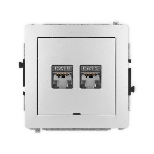 Karlik Deco Srebrny Metalik Mechanizm Gniazda Komputerowego Podwójnego 2Xrj45, Kat. 6, Ekranowany, 8-Stykowy, Bez Pola Opisowego 7Dgkbo-6