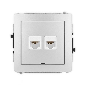 Karlik Deco Srebrny Metalik Mechanizm Gniazda Komputerowego Podwójnego 2Xrj45, Kat. 6A, 8-Stykowy, Bez Pola Opisowego 7Dgkbo-8