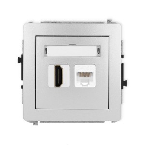 Karlik Deco Srebrny Metalik Mechanizm Gniazda Pojedynczego Hdmi 2.0 + Gniazda Komp. Poj. 1Xrj45, Kat. 5E, 8-Stykowy 7Dghk