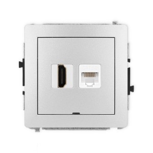 Karlik Deco Srebrny Metalik Mechanizm Gniazda Pojedynczego Hdmi 2.0 + Gniazda Komp. Poj. 1Xrj45, Kat. 5E, 8-Stykowy, Bez Pola Opisowego 7Dghkbo