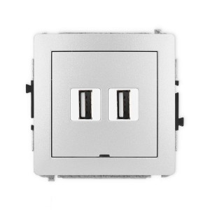 Karlik Deco Srebrny Metalik Mechanizm Gniazda Podwójnego 2Xusb A-A 2.0, Bez Pola Opisowego 7Dgusbbo-2