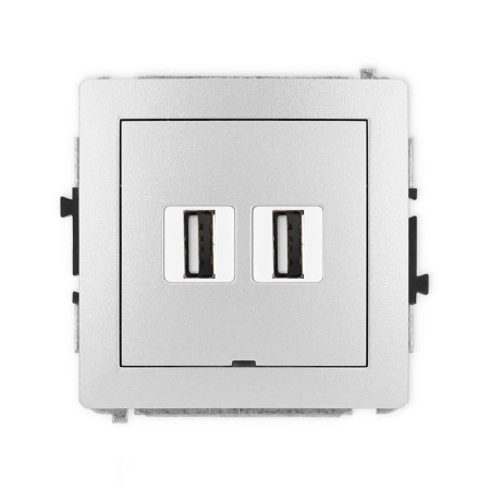 Karlik Deco Srebrny Metalik Mechanizm Gniazda Podwójnego 2Xusb A-A 2.0, Bez Pola Opisowego 7Dgusbbo-2