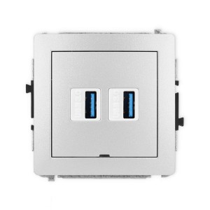 Karlik Deco Srebrny Metalik Mechanizm Gniazda Podwójnego 2Xusb A-A 3.0, Bez Pola Opisowego 7Dgusbbo-6