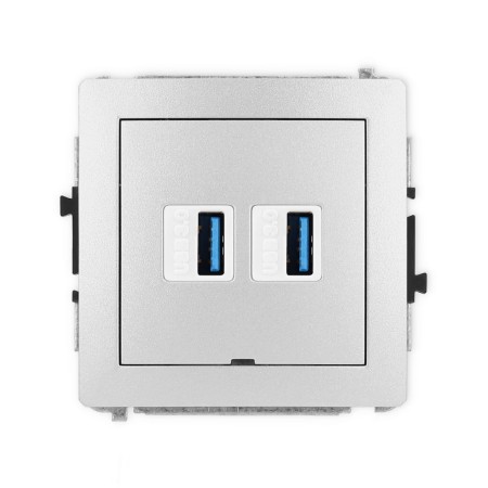 Karlik Deco Srebrny Metalik Mechanizm Gniazda Podwójnego 2Xusb A-A 3.0, Bez Pola Opisowego 7Dgusbbo-6