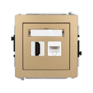 Karlik Deco Złoty Metalik Mechanizm Gniazda Pojedynczego Hdmi 2.0 + Gniazda Komp. Poj. 1Xrj45, Kat. 5E, 8-Stykowy 8Dghk