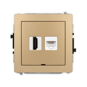 Karlik Deco Złoty Metalik Mechanizm Gniazda Pojedynczego Hdmi 2.0 + Gniazda Komp. Poj. 1Xrj45, Kat. 5E, 8-Stykowy, Bez Pola Opisowego 8Dghkbo