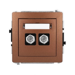 Karlik Deco Brązowy Metalik Mechanizm Gniazda Antenowego Podwójnego Typu F (Sat) Niklowany 9Dgf-2