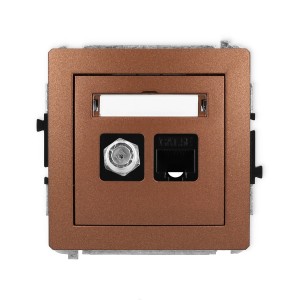 Karlik Deco Brązowy Metalik Mechanizm Gniazda Antenowego Poj. Typu F (Sat) + Gniazda Komp. Poj. 1Xrj45, Kat. 5E, 8-Stykowy 9Dgfk-1