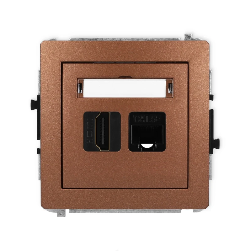 Karlik Deco Brązowy Metalik Mechanizm Gniazda Pojedynczego Hdmi 2.0 + Gniazda Komp. Poj. 1Xrj45, Kat. 5E, 8-Stykowy 9Dghk