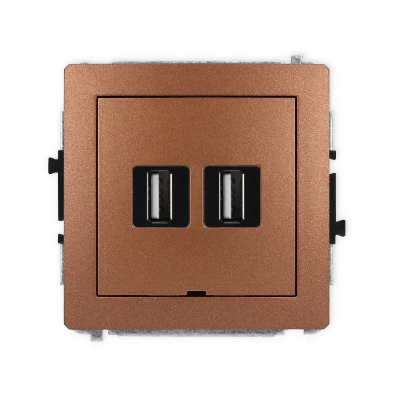 Karlik Deco Brązowy Metalik Mechanizm Gniazda Podwójnego 2Xusb A-A 2.0, Bez Pola Opisowego 9Dgusbbo-2