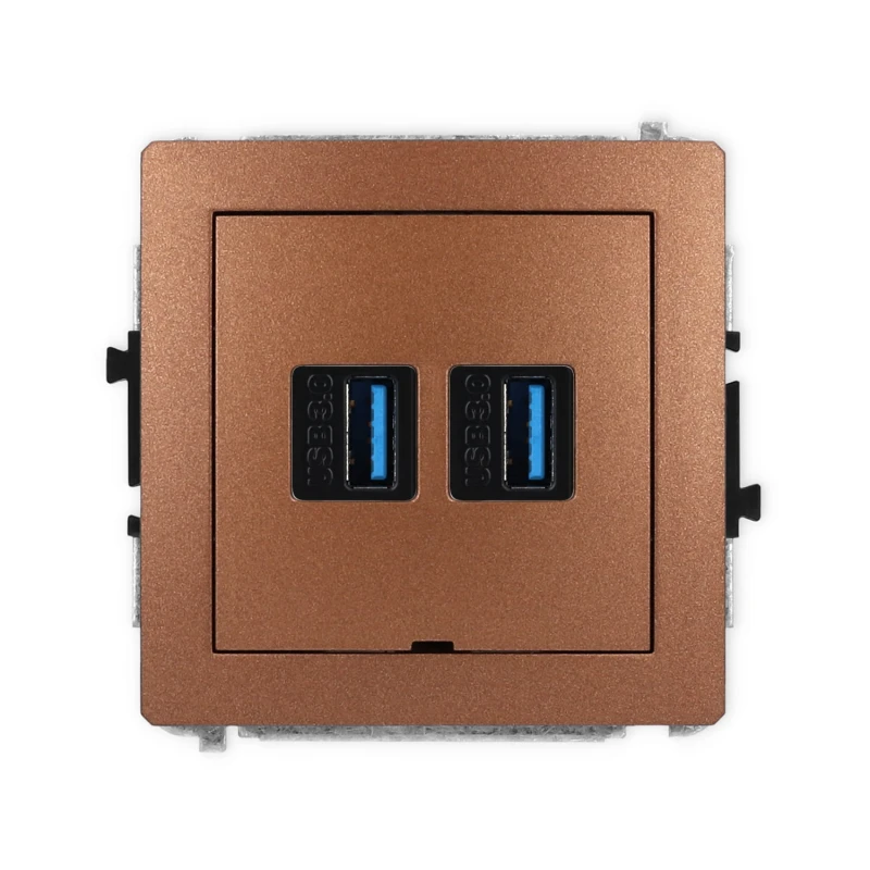 Karlik Deco Brązowy Metalik Mechanizm Gniazda Podwójnego 2Xusb A-A 3.0, Bez Pola Opisowego 9Dgusbbo-6