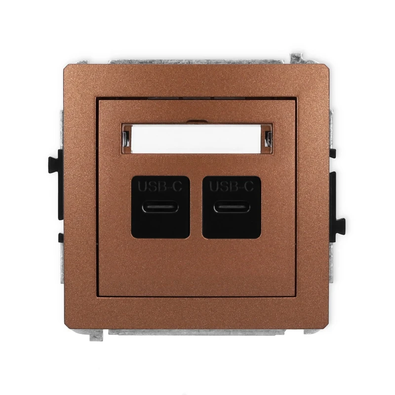 Karlik Deco Brązowy Metalik Mechanizm Gniazda Podwójnego 2Xusb C-C 9Dgusb-8