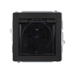 Karlik Deco Czarny Mat Mechanizm Gniazda Bryzgoszczelnego Z Uziemieniem Schuko 2P+Z (Klapka Dymna, Przesłony Torów Prądowych) 12Dgpb-1Zdp