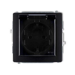 Karlik Deco Czarny Mat Mechanizm Gniazda Bryzgoszczelnego 2P+Z Schuko (Klapka Dymna, Przesłony Torów Prądowych) 12Dgpb-1Sdp