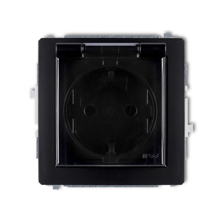 Karlik Deco Czarny Mat Mechanizm Gniazda Bryzgoszczelnego 2P+Z Schuko (Klapka Dymna, Przesłony Torów Prądowych) 12Dgpb-1Sdp