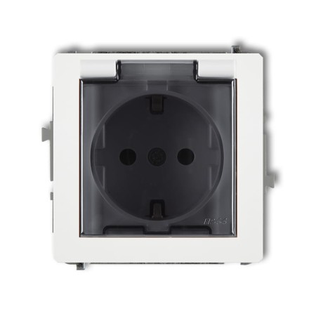 Karlik Deco Biały Mechanizm Gniazda Bryzgoszczelnego Z Uziemieniem Schuko 2P+Z (Klapka Dymna, Przesłony Torów Prądowych) Dgpb-1Sdp
