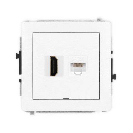 Karlik Deco Biały Mechanizm Gniazda Pojedynczego Hdmi 2.0 + Gniazda Komp. Poj. 1Xrj45, Kat. 5E, 8-Stykowy, Bez Pola Opisowego Dghkbo