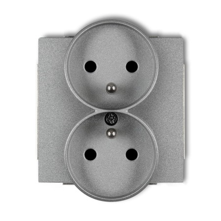 Karlik Deco Srebrny Metalik Mechanizm Gniazda Podwójnego Do Ramki Z Uziemieniem 2X(2P+Z) (Przesłony Torów Prądowych) 7Dgpr-2Zp