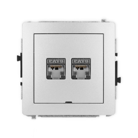 Karlik Deco Srebrny Metalik Mechanizm Gniazda Komputerowego Podwójnego 2Xrj45, Kat. 6, Ekranowany, 8-Stykowy, Bez Pola Opisowego 7Dgkbo-6