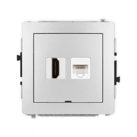 Karlik Deco Srebrny Metalik Mechanizm Gniazda Pojedynczego Hdmi 2.0 + Gniazda Komp. Poj. 1Xrj45, Kat. 5E, 8-Stykowy, Bez Pola Opisowego 7Dghkbo
