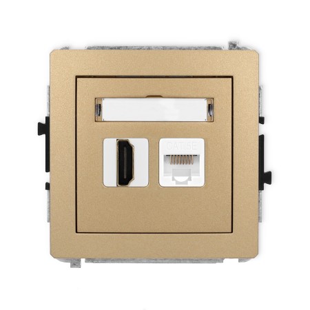 Karlik Deco Złoty Metalik Mechanizm Gniazda Pojedynczego Hdmi 2.0 + Gniazda Komp. Poj. 1Xrj45, Kat. 5E, 8-Stykowy 8Dghk