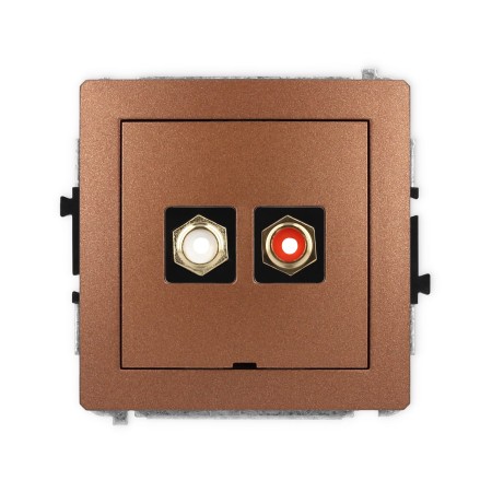 Karlik Deco Brązowy Metalik Mechanizm Gniazda Podwójnego Rca, Bez Pola Opisowego (Typu Cinch - Biały I Czerwony, Pozłacany) 9Dgrcabo-2