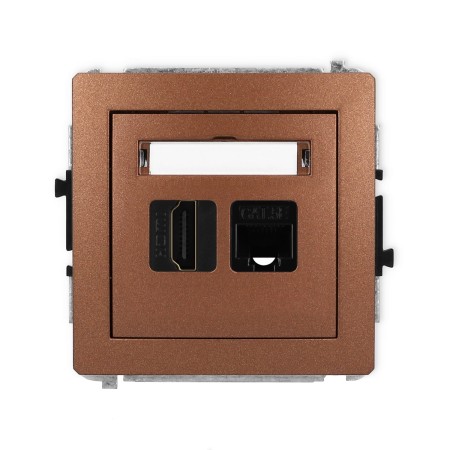 Karlik Deco Brązowy Metalik Mechanizm Gniazda Pojedynczego Hdmi 2.0 + Gniazda Komp. Poj. 1Xrj45, Kat. 5E, 8-Stykowy 9Dghk