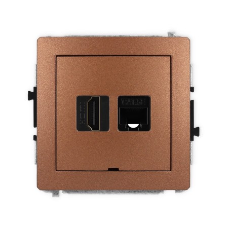 Karlik Deco Brązowy Metalik Mechanizm Gniazda Pojedynczego Hdmi 2.0 + Gniazda Komp. Poj. 1Xrj45, Kat. 5E, 8-Stykowy, Bez Pola Opisowego 9Dghkbo