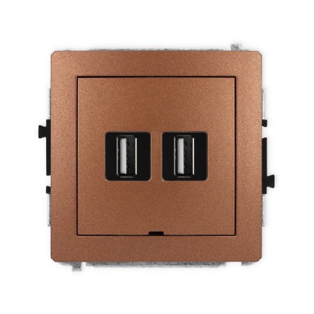 Karlik Deco Brązowy Metalik Mechanizm Gniazda Podwójnego 2Xusb A-A 2.0, Bez Pola Opisowego 9Dgusbbo-2