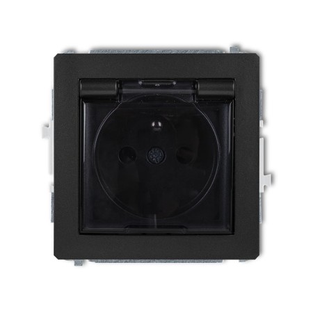 Karlik Deco Czarny Mat Mechanizm Gniazda Bryzgoszczelnego Z Uziemieniem Schuko 2P+Z (Klapka Dymna, Przesłony Torów Prądowych) 12Dgpb-1Zdp