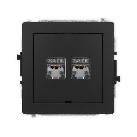 Karlik Deco Czarny Mat Mechanizm Gniazda Komputerowego Podwójnego 2Xrj45, Kat. 6, Ekranowany, 8-Stykowy, Bez Pola Opisowego 12Dgkbo-6