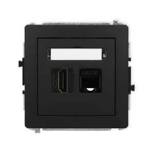 Karlik Deco Czarny Mat Mechanizm Gniazda Pojedynczego Hdmi 2.0 + Gniazda Komp. Poj. 1Xrj45, Kat. 5E, 8-Stykowy 12Dghk