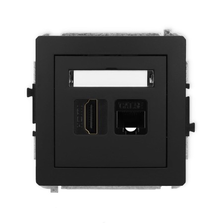 Karlik Deco Czarny Mat Mechanizm Gniazda Pojedynczego Hdmi 2.0 + Gniazda Komp. Poj. 1Xrj45, Kat. 5E, 8-Stykowy 12Dghk