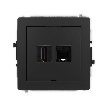 Karlik Deco Czarny Mat Mechanizm Gniazda Pojedynczego Hdmi 2.0 + Gniazda Komp. Poj. 1Xrj45, Kat. 5E, 8-Stykowy, Bez Pola Opisowego 12Dghkbo