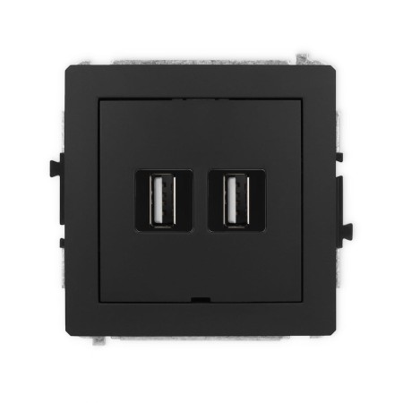 Karlik Deco Czarny Mat Mechanizm Gniazda Podwójnego 2Xusb A-A 2.0, Bez Pola Opisowego 12Dgusbbo-2